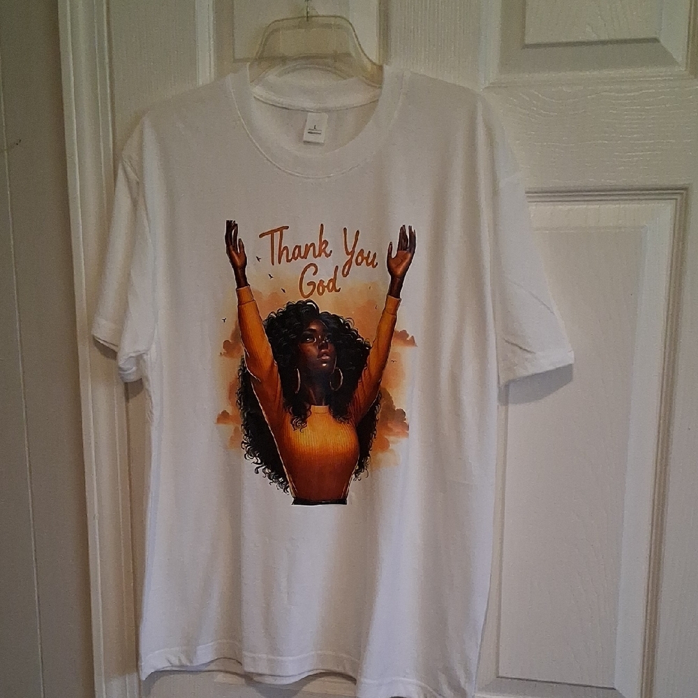 White Graphic T-Shirt with Thank You God Design